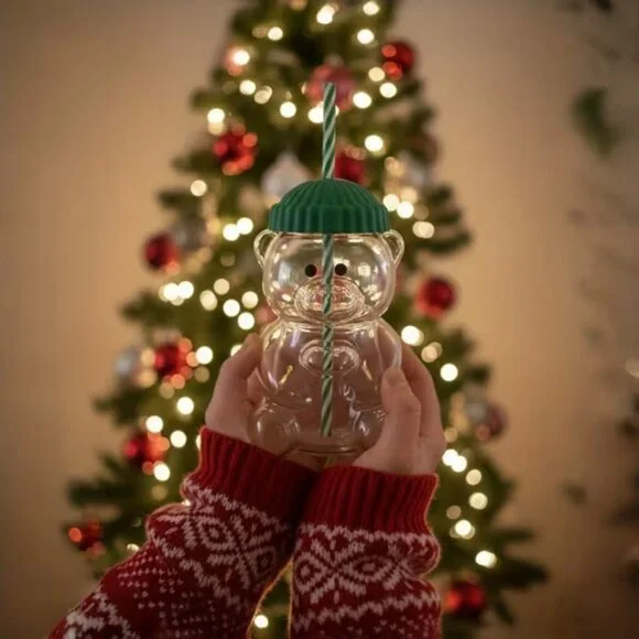 New Glass Bear Cold Cup With Straw 18oz Mug Jar Coffee Unbranded 2025 Holiday - Picture 3 of 5